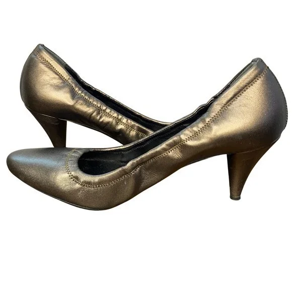Prada Metallic Bronze Ruched Leather Stiletto Heels Women's Shoes Size 6.5 - Picture 3 of 14